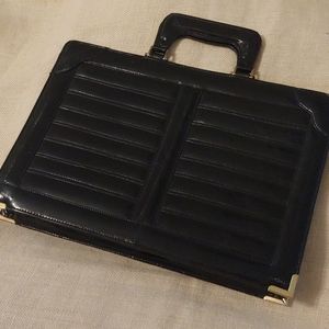 Black Ribbed Eel Skin Attache Bag